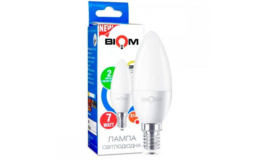 Светодиодная лампа BIOM BT-570 C37 7W E14 4500K (Свеча)